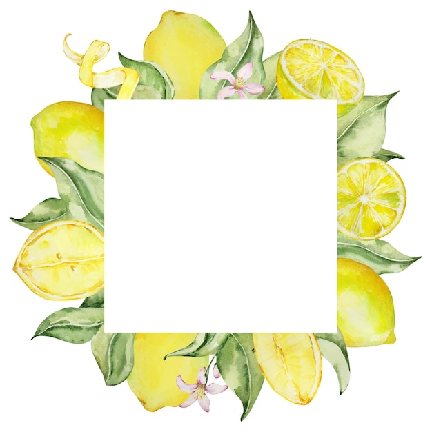Vierkant frame van aquarel citroenen bloemen en bladeren
