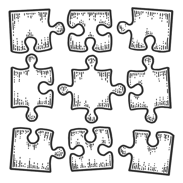 Vierkant puzzelpictogram Niet in elkaar gezet negen stukjes Sketch scratch board imitatie