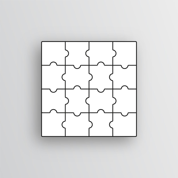 Vierkant puzzelstukjesraster jigsaw omtrekraster mozaïek silhouet met 16 details