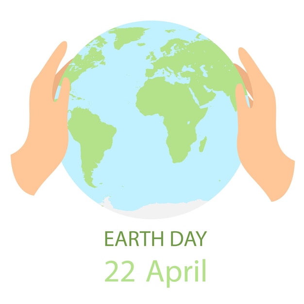 Vierkant spandoek voor de Dag van de Aarde, 22 april. Twee handen beschermen de aarde. Vector illustratie.