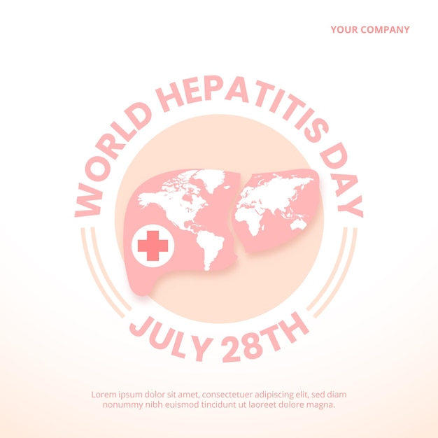 Vierkante achtergrond van de wereldhepatitisdag met een lever en een wereldkaart