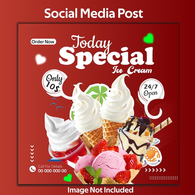 vierkante banner food design templateSpecial ijs social media post