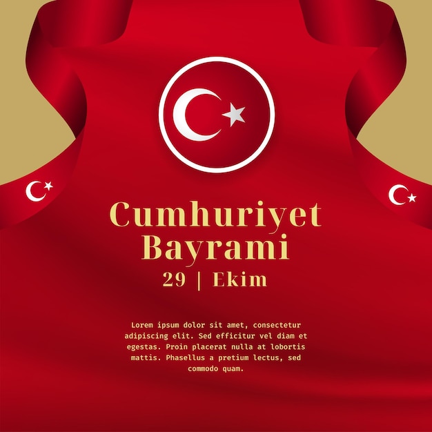 Vierkante banner illustratie van de viering van de dag van de republiek turkije vertaling 29 oktober dag van de republiek turkije wapperende vlag en gebalde handen vectorillustratie