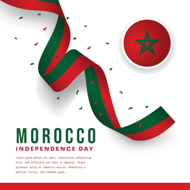 Vierkante banner illustratie van de viering van de onafhankelijkheidsdag van Marokko met tekstruimte Wapperende vlag en gebalde handen vectorillustratie