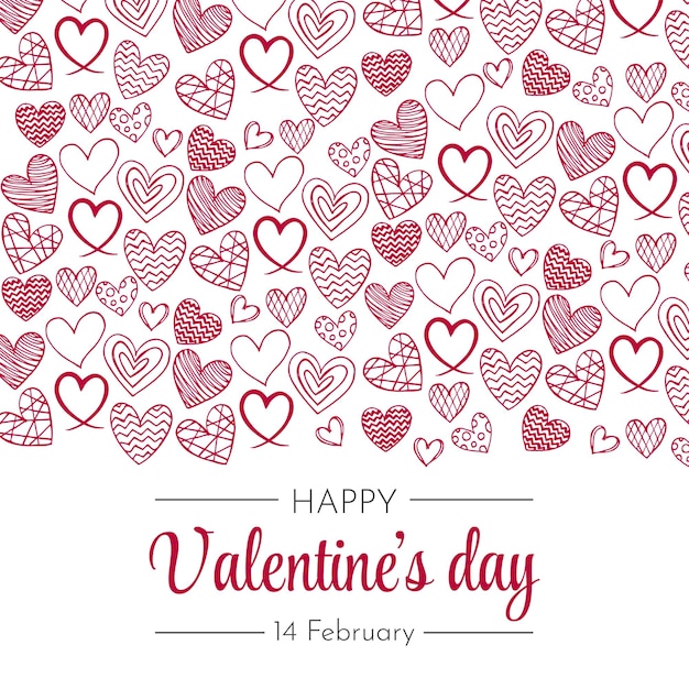 Vierkante banner met Handgetekende harten voor felicitaties op Valentijnsdag in sociale media