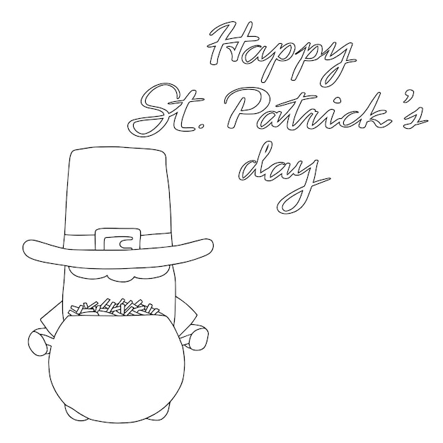 Vierkante banner voor st Patrick dag in doodle stijl. Kaart met kabouter en ketel met munten.