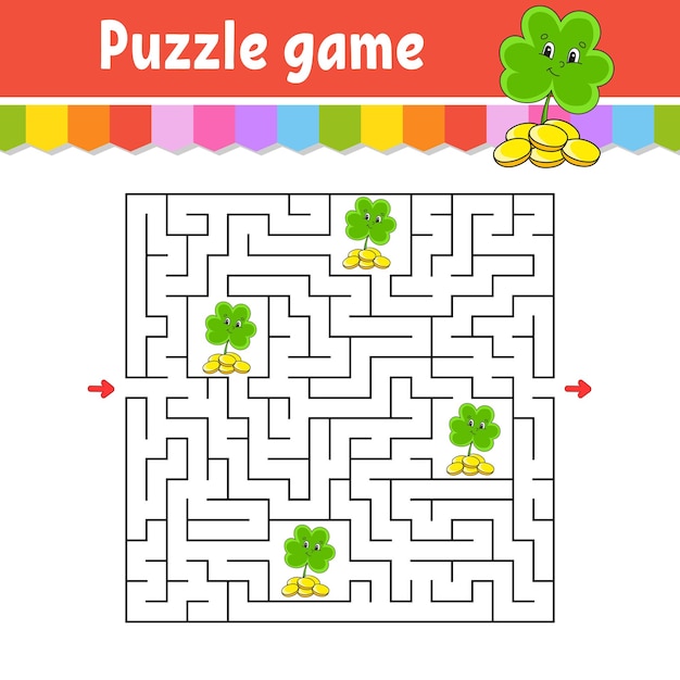 Vector vierkante doolhof spel voor kinderen puzzel voor kinderen labyrint raadsel zoek het juiste pad cartoon personage