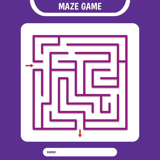 Vierkante doolhof voor kinderen Eenvoudige logische labyrintspeluitdaging Eén ingang één uitgang
