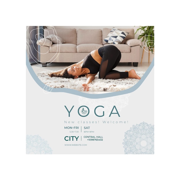 Vector vierkante flyer-sjabloon voor het beoefenen van yoga