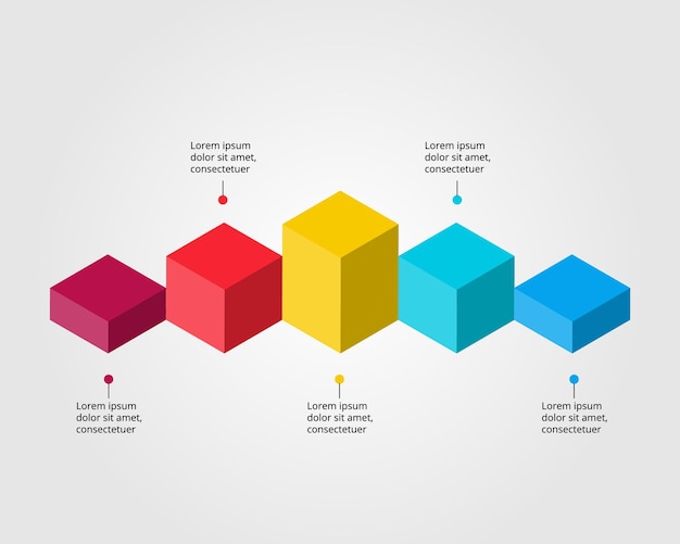 Vierkante grafieksjabloon voor infographic voor presentatie voor 5 elementen