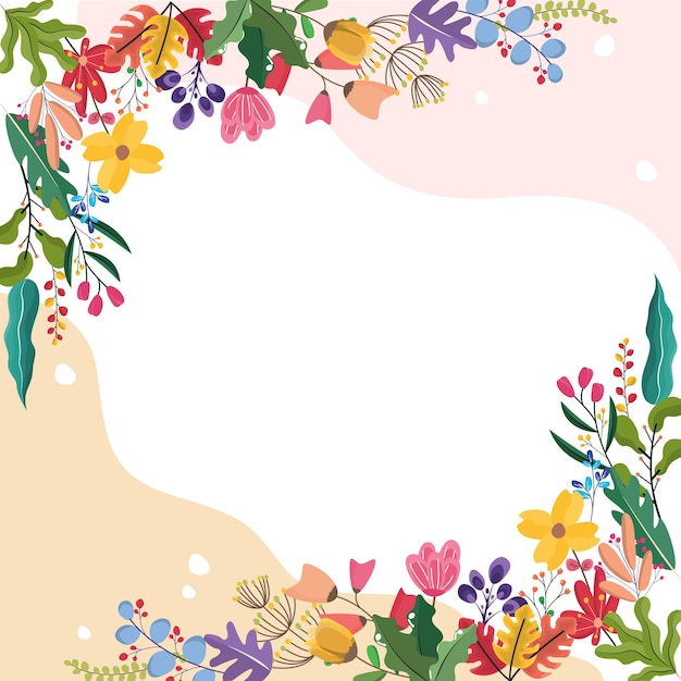 Vierkante Hoek Lente Bloem Bloemen Plant Frame Kaart Vector Decoratie