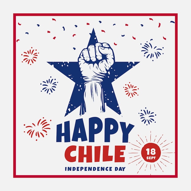 Vierkante illustratie van de viering van de onafhankelijkheidsdag van Chili met zwevende vlag en gesloten handen Vectorillustratie