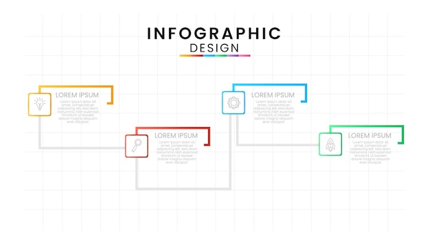 Vierkante infographic pictogrammen ontworpen voor moderne achtergrondsjabloon met 4 opties stappen delen