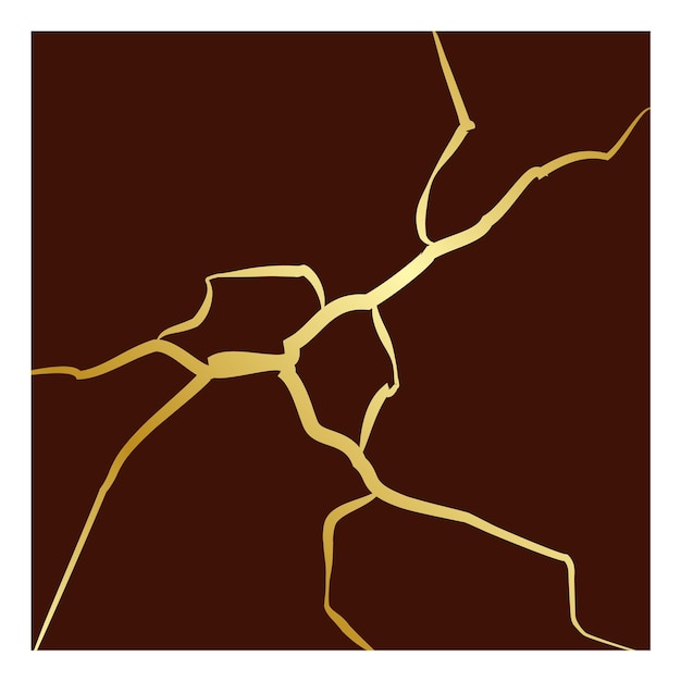 Vierkante kaart met kintsugi-scheuren Gouden lijntextuur vectorillustratie