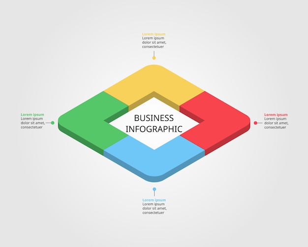 vierkante kaartsjabloon voor infographic voor presentatie voor 4 elementen