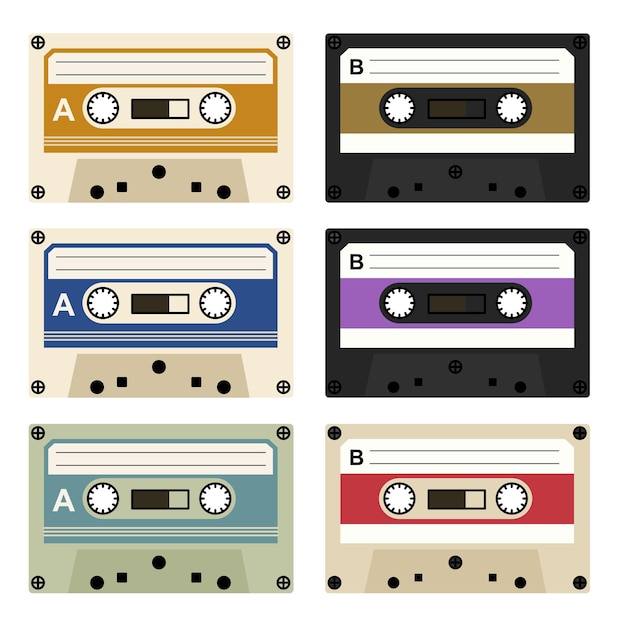 Vector vierkante kleurrijke retro cassette tape decoratie element voor sociale media post
