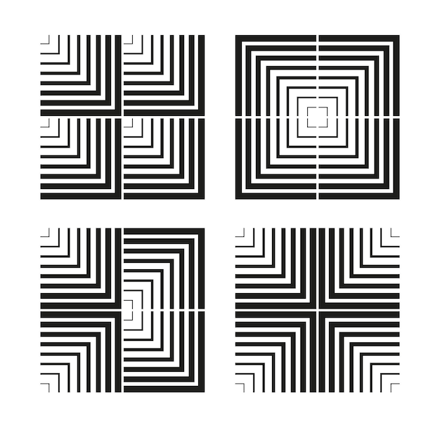 Vierkante lijnpatroon Optische streep illusie Abstracte contourvorm Vector zwarte geometrie