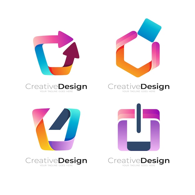 Vector vierkante logo sjabloon set vierkante ontwerp kleurrijke 3d-stijl