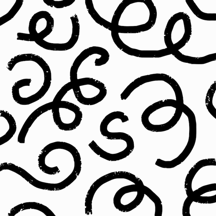 Vector vierkante met de hand getekende patroon potlood speelse korte zwarte lijnen witte achtergrond gestructureerde gebogen strepen