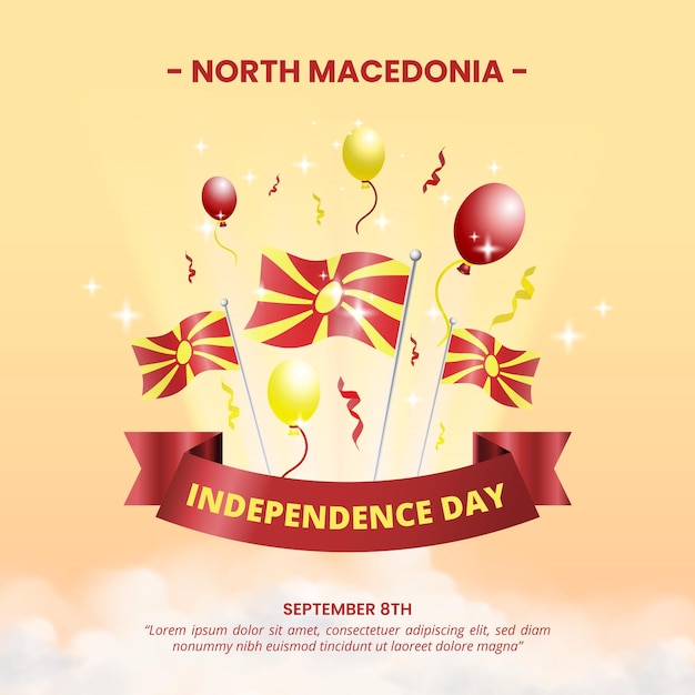 Vierkante Noord-Macedonië Onafhankelijkheidsdag achtergrond met wapperende vlaggen
