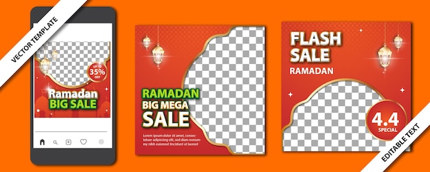 Vierkante set van Ramadhan Sale gouden effect sjablonen