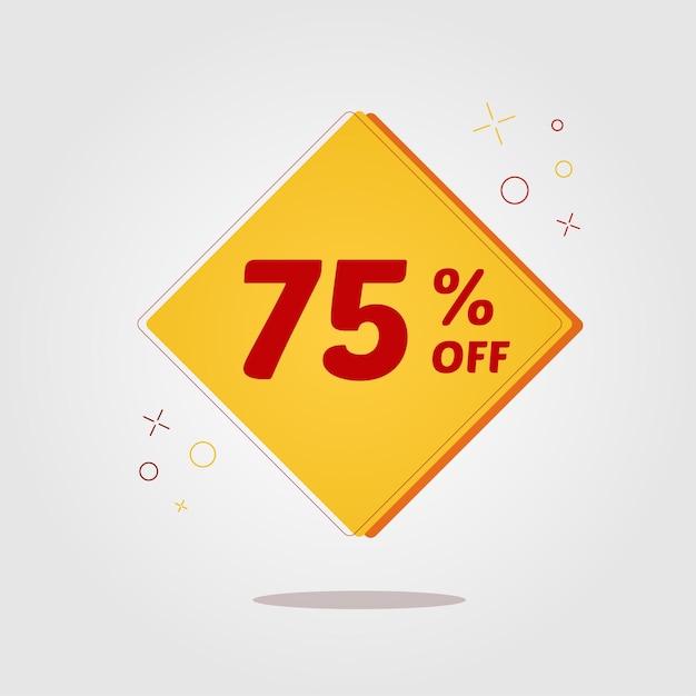 Vierkante sticker met 75 procent korting Sale Tag Geel Rood Aanbieding prijskaartje prijskortingssymbool