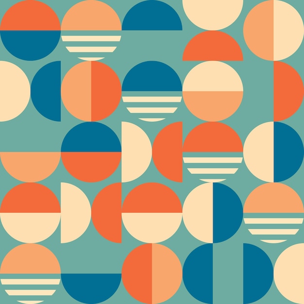 Vierkante vector abstracte geometrische jaren '60 jaren '70 achtergrond met hartjes cirkels rechthoeken en vierkanten in retro scandinavische stijl Pastel gekleurde eenvoudige vormen grafisch patroon