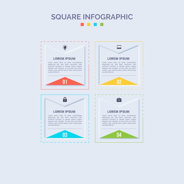 Vector vierkante vorm neumorfisme infographic