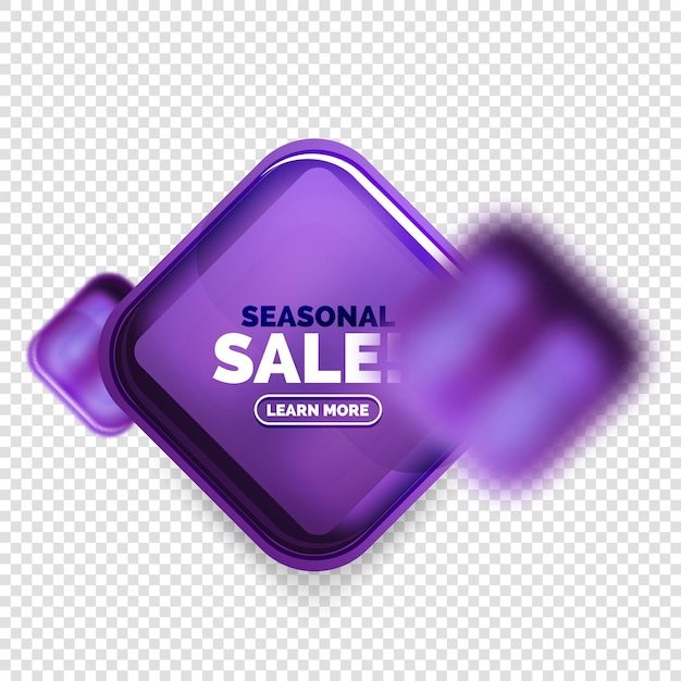 Vierkante vorm paarse verkoop knop label tag vector geometrische knoppen met transparantie en vervagingseffecten