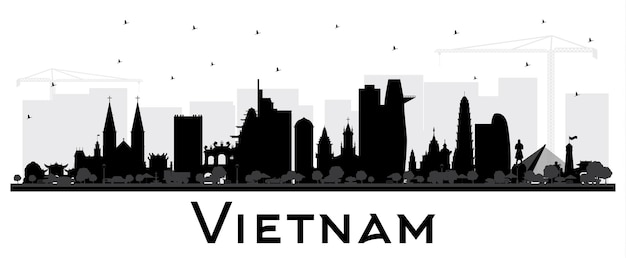 Vietnam City Skyline Silhouette with Black Buildings Isolated on White Vector Illustration