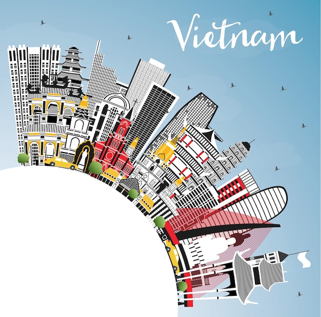 Vietnam City Skyline with Gray Buildings Blue Sky and Copy Space