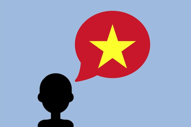 Vietnam flag with speech balloon silhouette man with country flag learning Vietnamese language