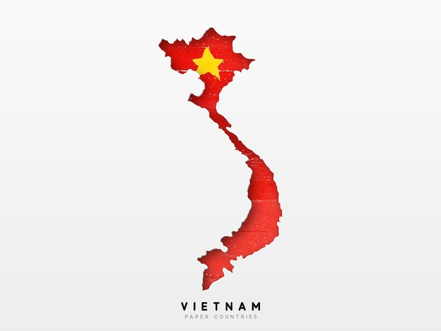Vector vietnam gedetailleerde kaart met vlag van land. geschilderd in aquarelverfkleuren in de nationale vlag.
