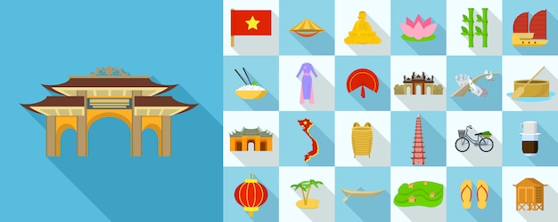 Vector vietnam icons set, flat style