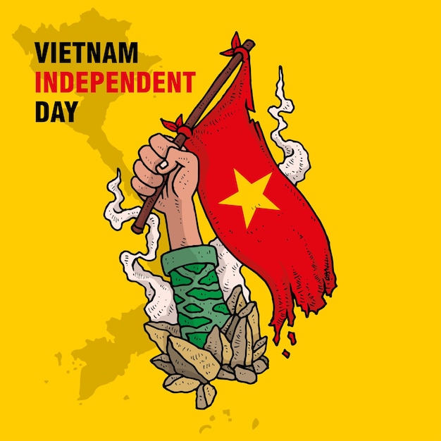 手を振る旗のイラストを持つベトナム独立記念日