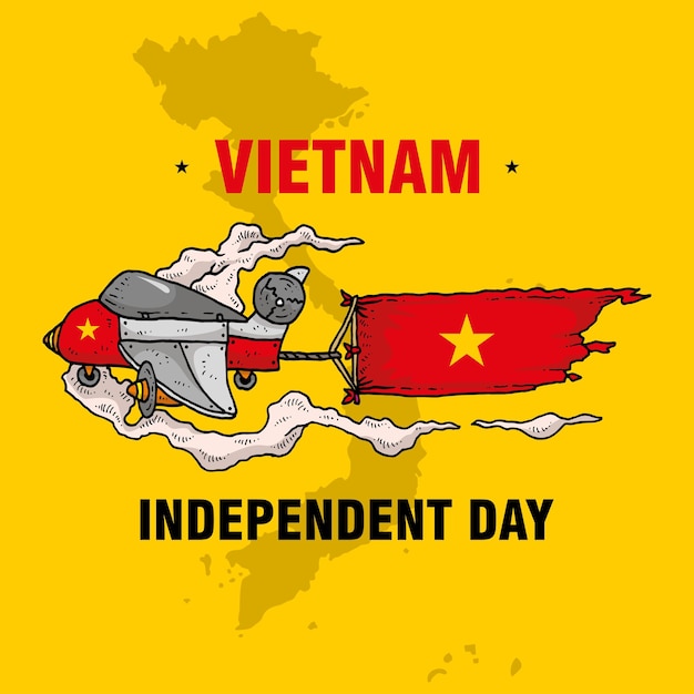 Vietnam independent day with jet plane carrying flag illustration