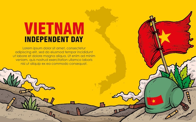 Giornata indipendente del vietnam con elmetto da guerra e stendardo