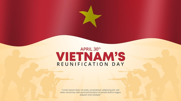 旗と兵士とベトナムの統一日の背景