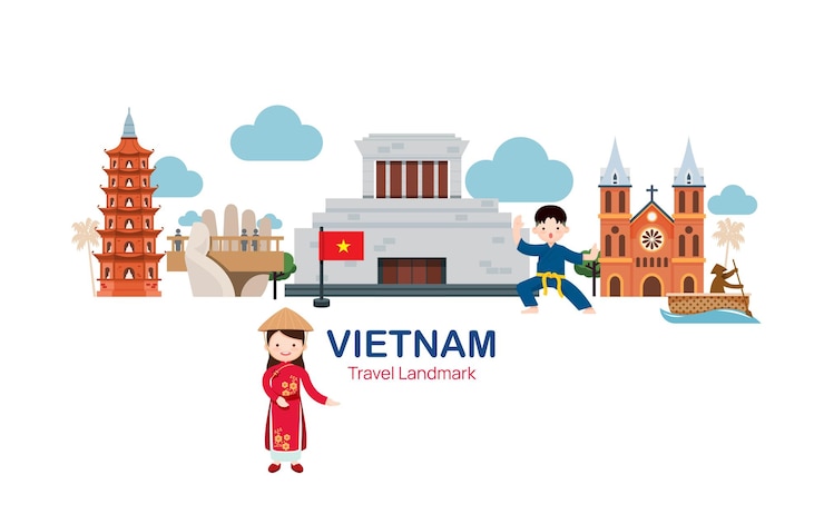 베트남 여행 요소 LandmarkVector 그림