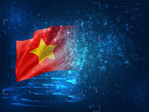 Vietnam, vector 3d flag on blue background with hud interfaces