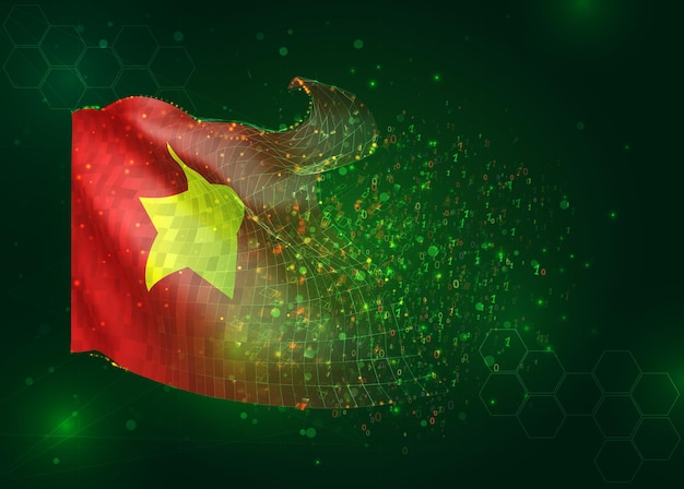 Vietnam on vector 3d flag on green background with polygons and data numbers