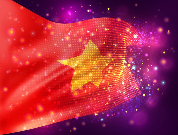 Вьетнам, вектор 3d флаг на розовом фиолетовом фоне с освещением и вспышками
