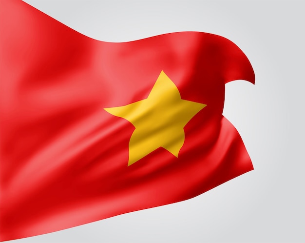 Vietnam, vector flag with waves and bends waving in the wind on a white background.