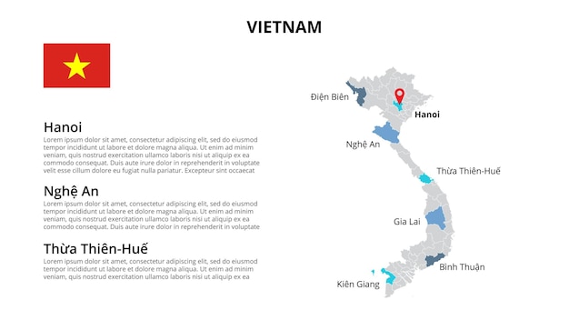 Vietnam vector kaart infographic sjabloon gedeeld door staten, regio's of provincies Diapresentatie