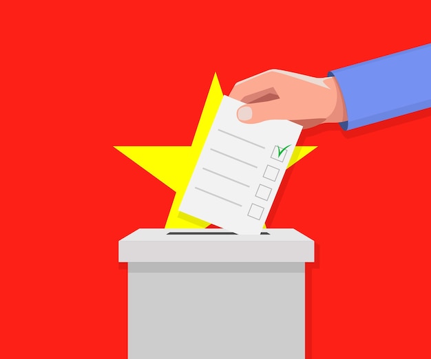 Vietnam verkiezingsconcept Hand zet stembiljet