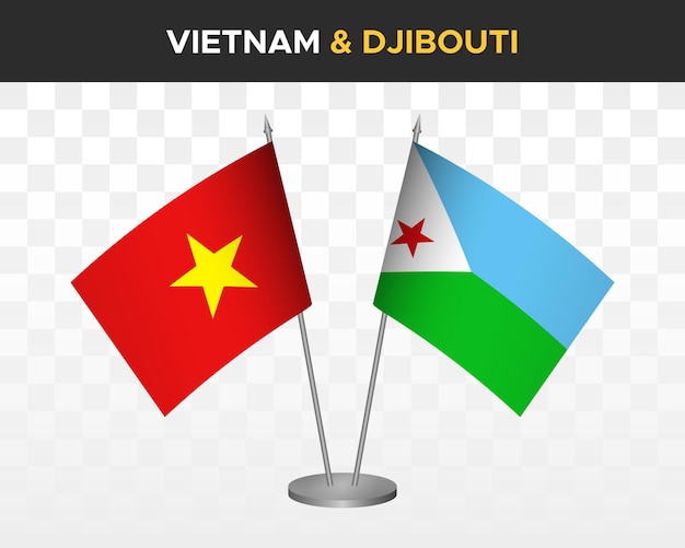 Vietnam vs djibouti bureau vlaggen mockup geïsoleerde 3d vector illustratie Vietnamese tafel vlaggen