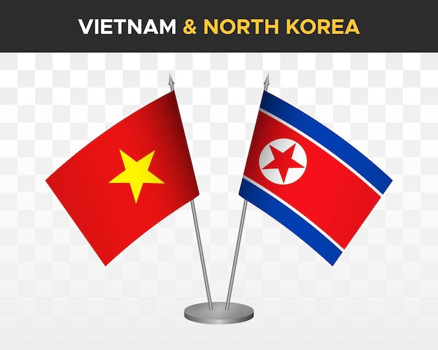 Vietnam vs north korea dpr desk flags mockup isolated 3d vector illustration vietnamese table flags