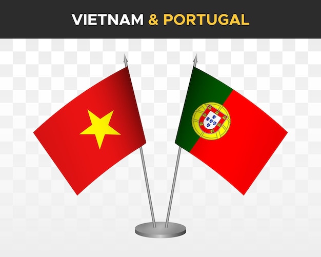 Vietnam vs portugal desk flags mockup isolated 3d vector illustration vietnamese table flags