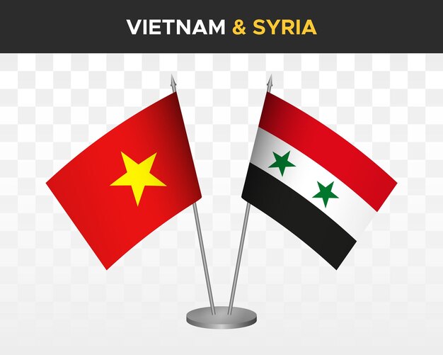 Vietnam vs Syrië Bureau vlaggen mockup geïsoleerde 3d vector illustratie Vietnamese tafel vlaggen