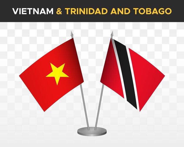 Vietnam vs trinidad tobago bureau vlaggen mockup geïsoleerde 3d vector illustratie Vietnamese tafel vlaggen